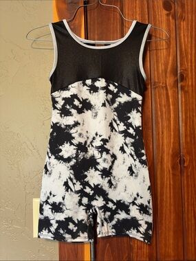 More Than Magic Black and White Tie-Dye Girls Gymnastics Leotard Romper